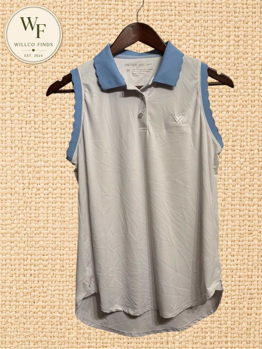 Peter Millar Women’s Sleeveless Golf Polo M White Blue UPF 50+ Championship